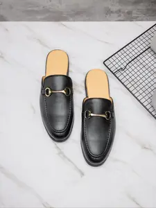 Men's Casual Fashion Open-Toe Half-Strap Buckle Slippers, Simple Mule Shoes, Minimalist Clogs, Comfortable Summer Footwear, Stylish Home & Travel Wear