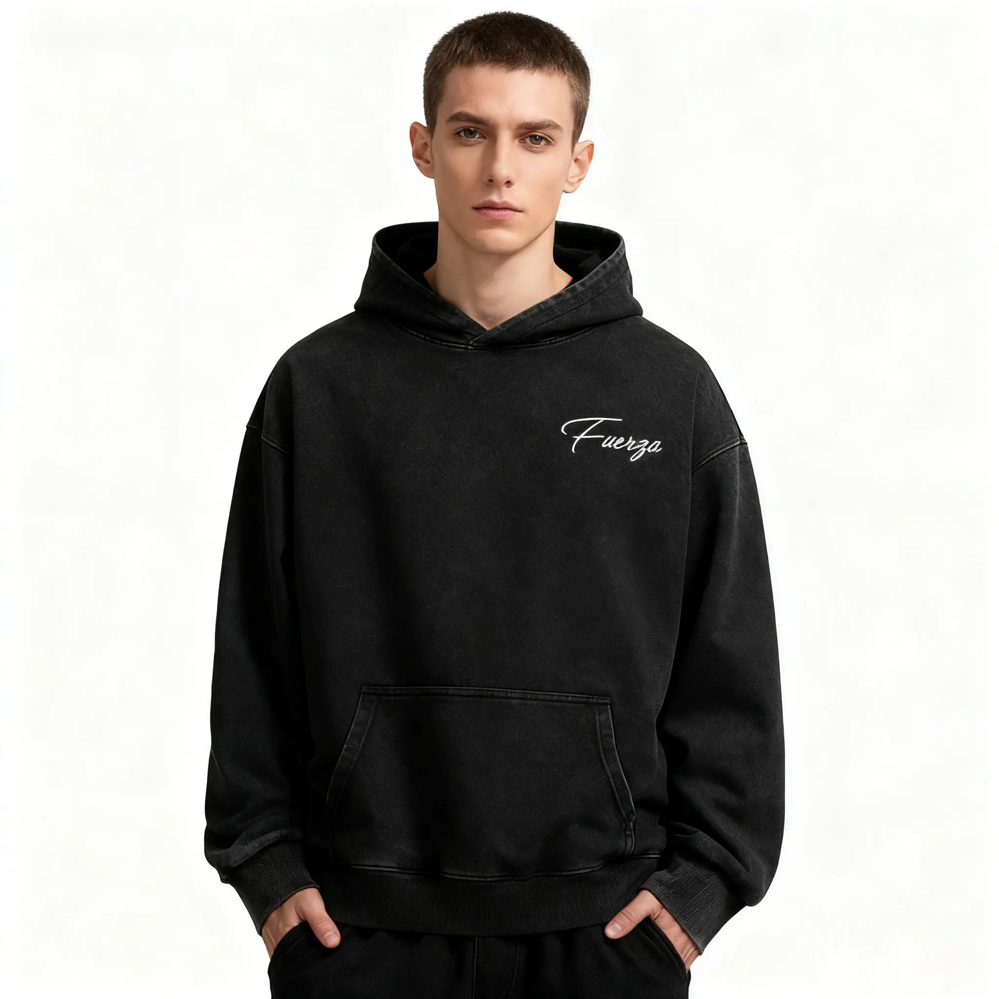 FXHYDFDC Men's Retro Tie-Dye Gradient Oversized Longsleeves Hoodie with Drop Shoulder and Pocket for Casual Wear, Pullover, 400G Heavy-Duty