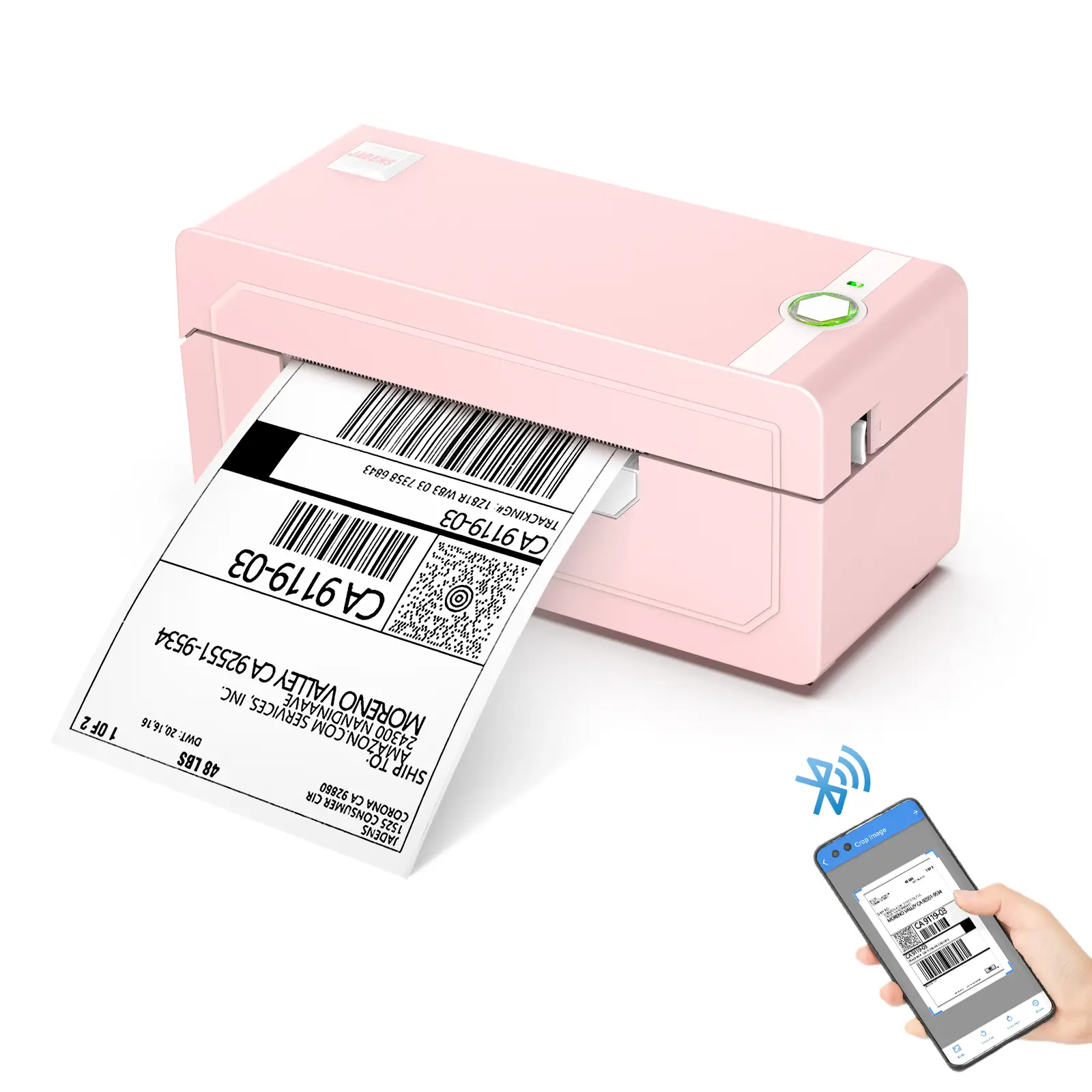 JADENS Bluetooth Thermal Label Printer 4x6, Pink Wireless Shipping Label Printer for Small Business & Packages, Compatible with Amazon, Etsy, Ebay