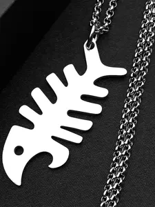 Fish Bone Model Hip Hop Chain For Women Men Stainless Steel Silver Color Sea Animal Ocean Pendant Necklace Accessory
