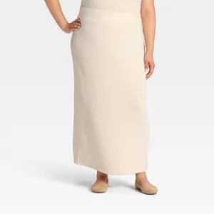 Women's Knit Ribbed Maxi Pencil Skirt - Universal Thread Cream XXL
