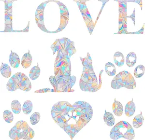 Rainbow Sticker Decals (12 pcs) - Non-Prismatic Window Clings, Bird Strike Deterrent, Anti-Collision Decals for Doors, Cat & Dog Themed