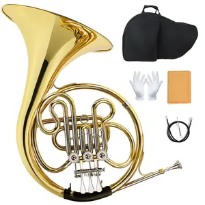 B Flat French Horn, 3-Key Brass Lacquered Gold horn, Suitable for Beginners One-Piece Design - Elegant, Rich Brass Tone