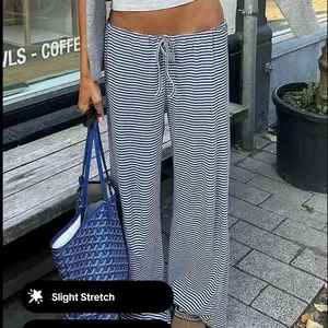 Women's Striped Print Drawstring Waist Straight Leg Pants, Casual Comfy Drop Waist Trousers for Daily Wear