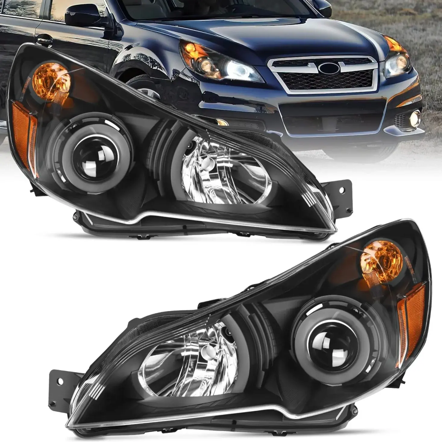Nilight Headlight Assembly - Black Housing, Amber Reflector, WY21W Turn Signal, Waterproof, Metal, Beam Angle Adjustable, Corrosion Resistant, Dustproof - for 2010-2014 Subaru Legacy/Outback, Enhances Road Sign Clarity