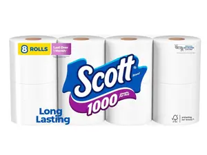 8 Rolls 8000 Sheets Toilet Paper Septic Safe 1 Ply Tissue