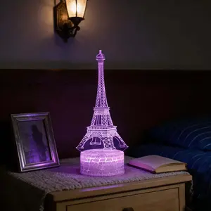 3D Eiffel Tower Illusion Night Light, Artwork & Illuminated Novelty Lighting, 16-Color Changing with Remote & Smart Touch, Crackle Base Desk Lamp, Aesthetic Room Decor, Travel Souvenir Birthday Gifts for Kids Adults, Artwork Novelty Lighting