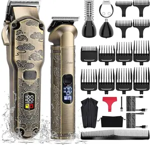 Father's Day gift 5-in-1 Professional Electric Hair Clippers & Beard Trimmer Set, Waterproof， Cordless Grooming Kit with Nose & Body Hair Trimmer, Hair Cutting Kit.