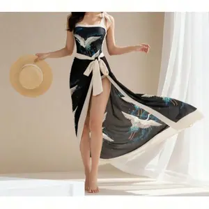 Camel Casual Sleeveless Dress with Character Pattern for Beach Vacation High Elasticity Knitted Fabric Machine WashableKA-FSF007-01