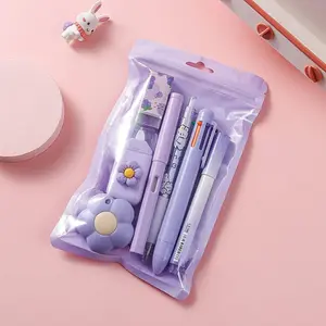 Cute Stationery Set – 7-Piece Writing Essentials Kit, Pink Kawaii School & Office Supplies, Includes Ballpoint Pens, Highlighter, Pencil Sharpener, Correction Tape, Ruler & Utility Knife& Desk Supplies