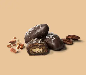 Mavis Crave Consciously Pecan Sea Salt Chocolate Covered Medjool Dates Lightly Sweetened with Sea Salt Tastes Like Salted Caramel