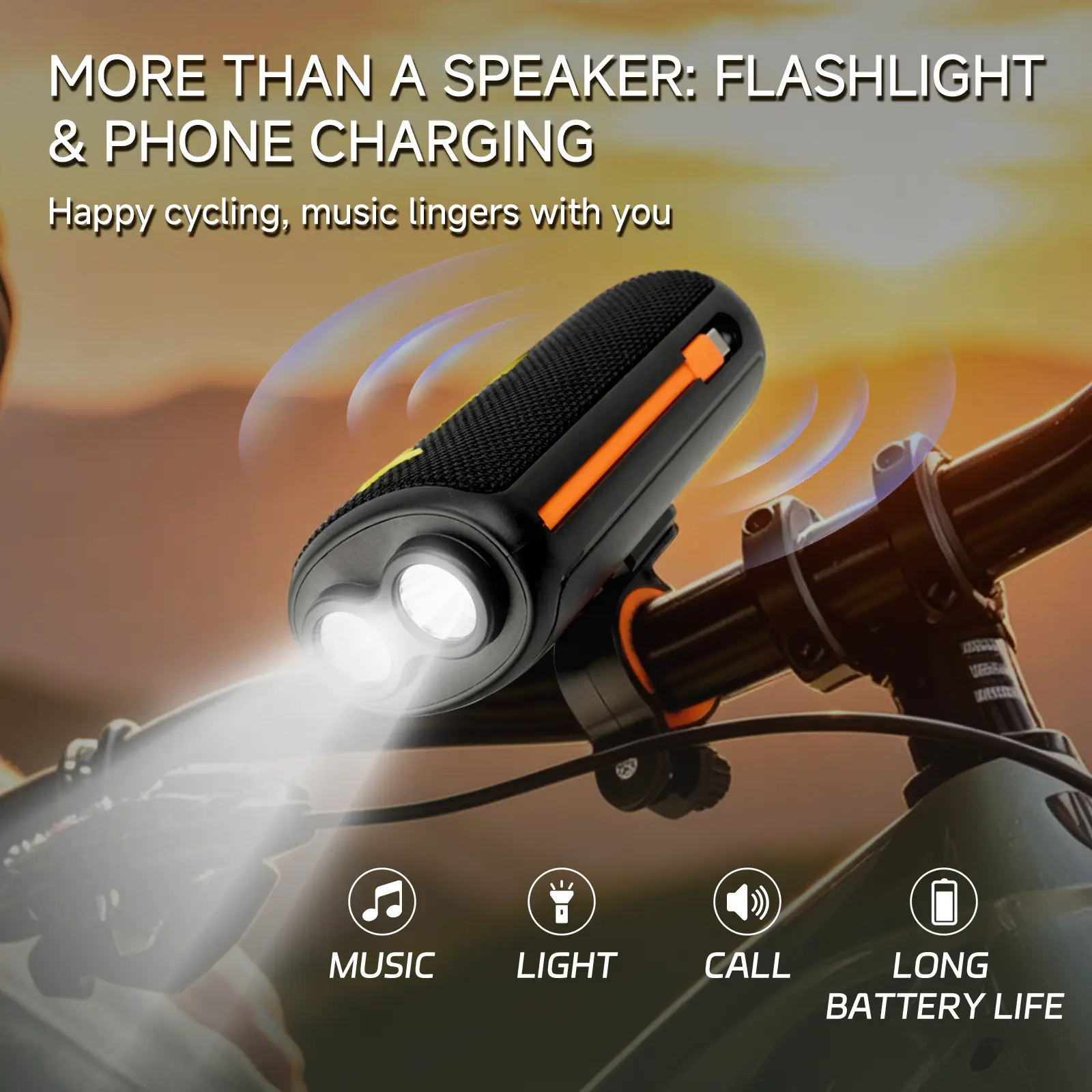 3-IN-1 BIKE SPEAKER,Portable Wireless Bike Speaker with Flashlight, 10W HD Sound,Wireless 5.4 Speaker with Bike Mount, USB & TF Card Support, Power Bank Function for Cycling, Hiking, Outdoor Adventures