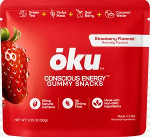 oku Strawberry Energy Gummies - Clean Caffeine + Fiber - 8-pack