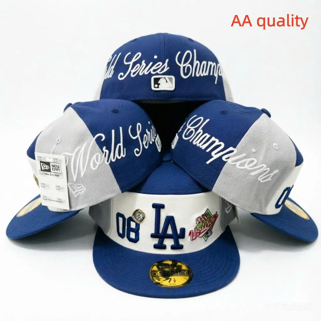 New Era LA Dodgers World Series Champions 59FIFTY Fitted Cap Blue White Flat Brim Hat