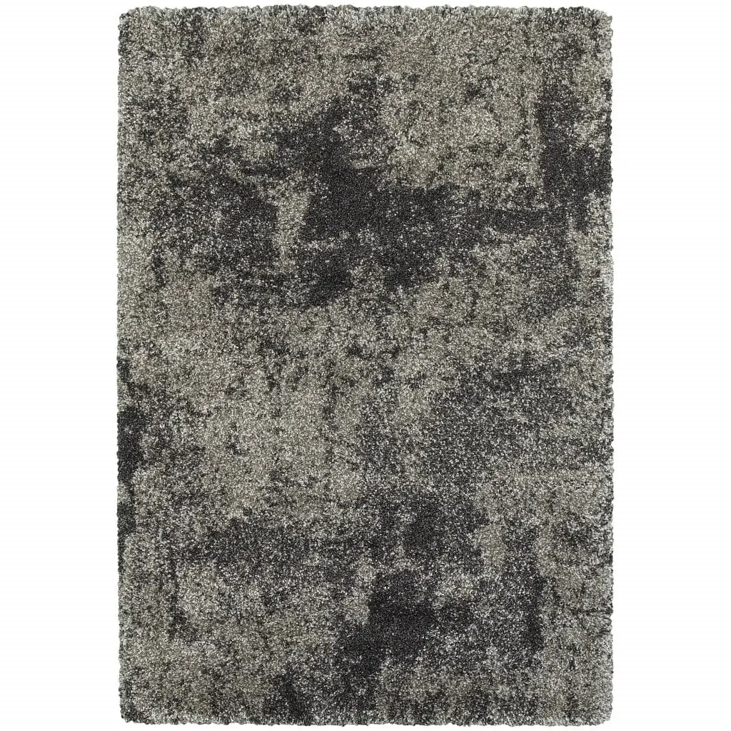 HomeRoots 507857 4'x6' Rectangle Power-Loomed Polypropylene Indoor Retro Shag Area Rug - Charcoal Silver, Stain-Resistant, Fade-Resistant, Abstract, for Living Room Decor