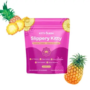 Kitty Queen Slippery Kitty Feminine Probiotic Gummies with Slippery Elm, Pineapple Flavor, pH Balance, Odor Control, Flora & Immune Support, Boost Moisture, 30 Gummies 60 Servings