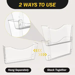 3 Pack Clear Single Pocket File Holder Hanging Wall Organizer, Wall Mount Mails Magazines Organizer for Office and Home