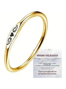 Memorial Angel Wing Heart Ring for Women  Dainty Stacking Stainless Steel Ring Sympathy Gift for Loss of Loved One Remembrance Jewelry