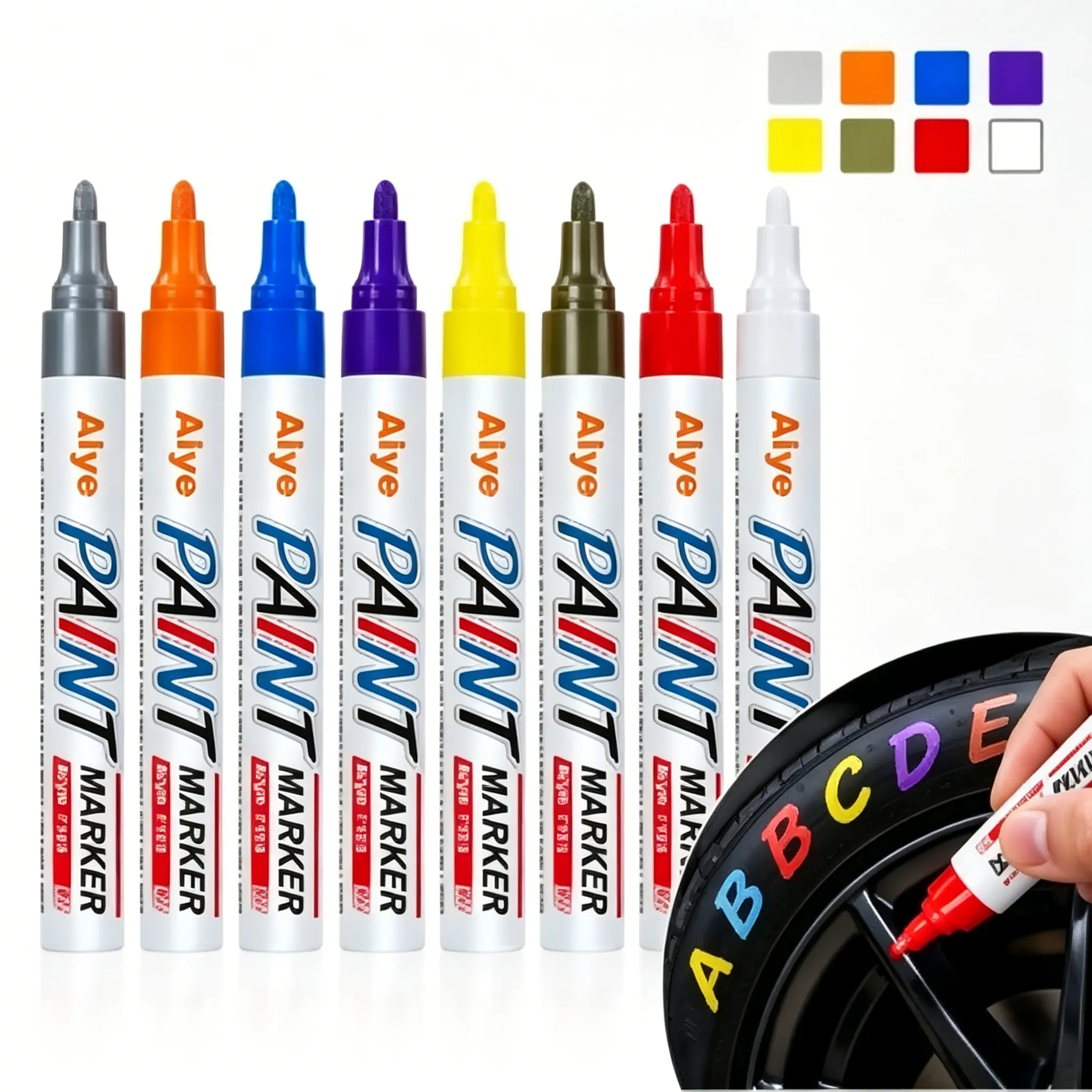 Automotive Tire Paint Markers - 12 Color Oil-Based Permanent Markers, Medium Tip, Quick-Dry, Waterproof for Metal, Wood, Rubber (Car Washing & Maintenance Paint Repair Tools)