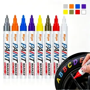 Tire Pens Paint Markers, 12 Colors Oil Based Permanent Markers, Medium Tip, Quick Dry and Waterproof Assorted Color Marker Pen for Metal, Wood, Plastic, Rock, Canvas, Glass, Rubber
