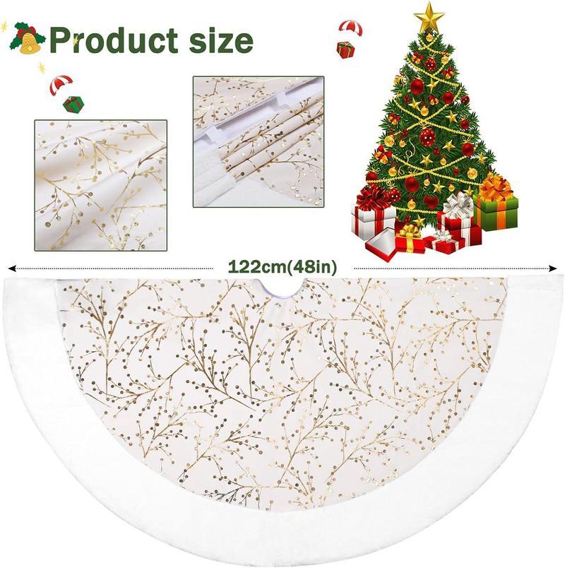 Christmas Tree Skirt 48 Inch, White Faux Plush Tree Base Mat, Thick Soft Rug for Holiday Home Decor, Xmas Tree Skirt for Party Decoration, Winter Christmas Decorative Floor Cover