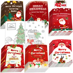 42 Pack Christmas Coloring Busy Books for Toddlers Hand Drawn Illustration Party Favors Bulk Mini Cute Design Coloring Books Small Xmas Goodie Bags Fillers Gifts Classroom Activity