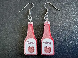 Ketchup Bottle Earrings: Laser Cut Acrylic Ketchup Earrings, Tomato, Sauce, Condiments, Food Earrings, Best Gifts for Her/Him/Them