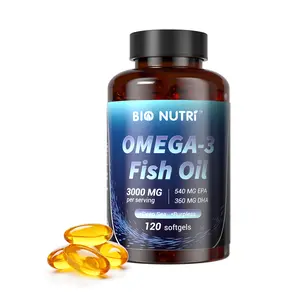 BIO NUTRI Triple Strength 3000 mg Fish Oil Supplements with EPA & DHA for Heart, Brain, Skin & Eye Health - 120 Softgels Edible Capsules - Fitness