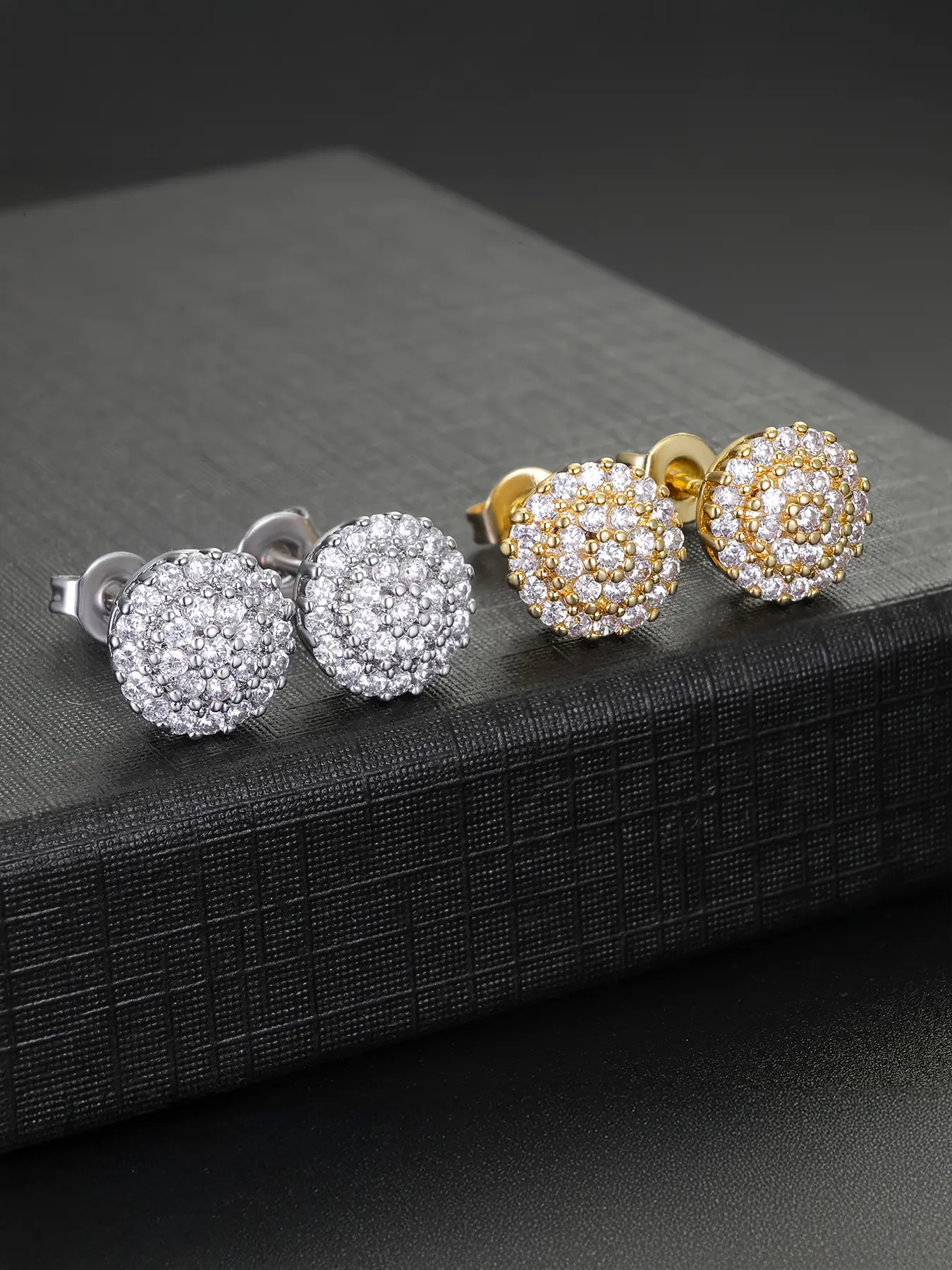 ICED CHICS three-layer round hip-hop stud accessories, versatile trendy jewelry accessories, birthday gifts, Valentine's Day gifts, two-color couple styles, set, Zircon Stud Earrings, Studs Earrings