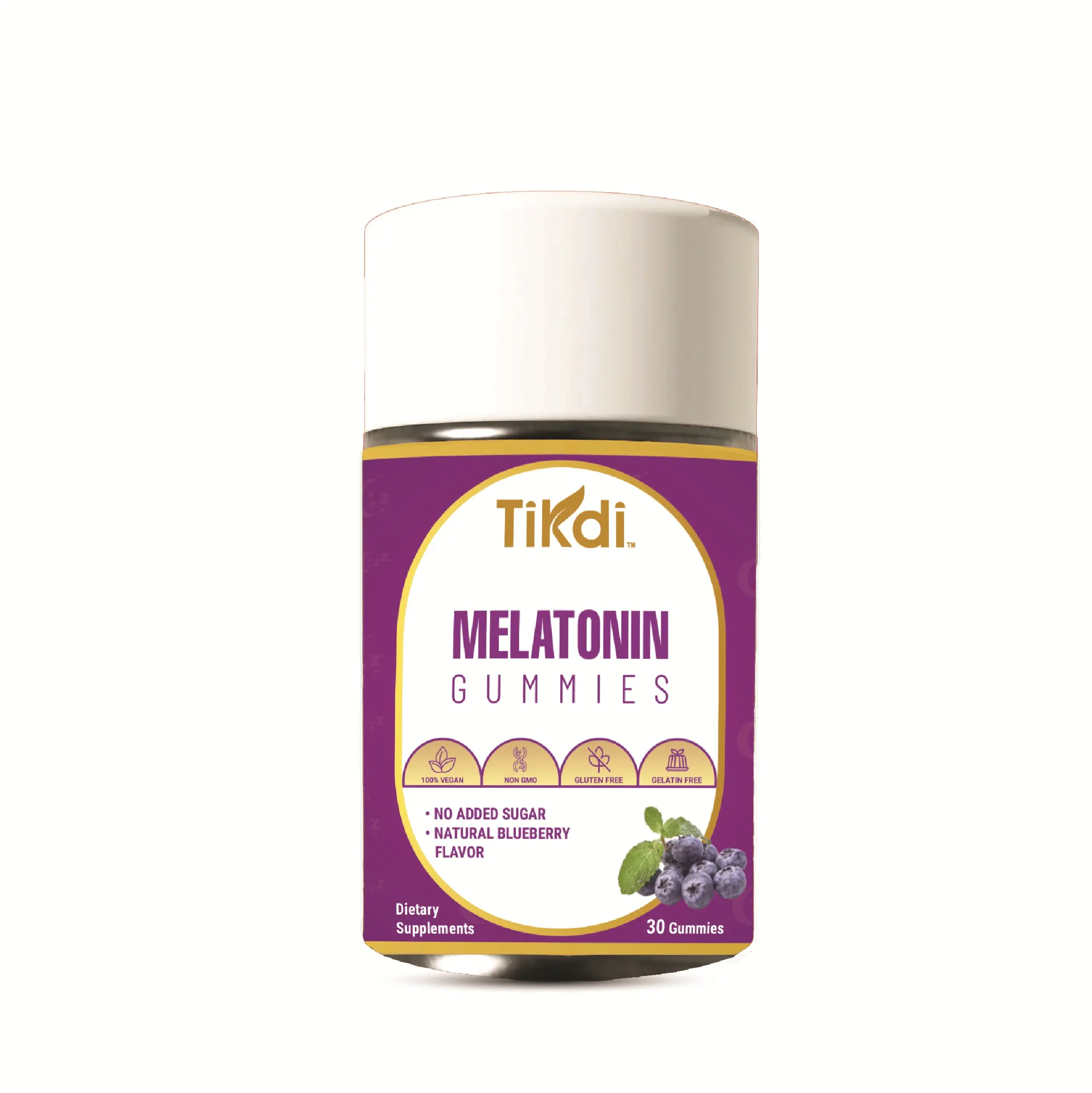 Tikdi Melatonin 5mg Gummies - 30 Count Vegan Non-GMO Gluten-Free Gelatin Free No Added Sugar Natural Blueberry Flavor for Restful Sleep