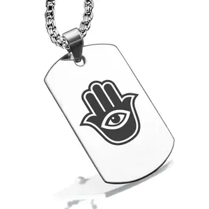 Stainless Steel Hamsa Good Luck Charm Dog Tag Pendant