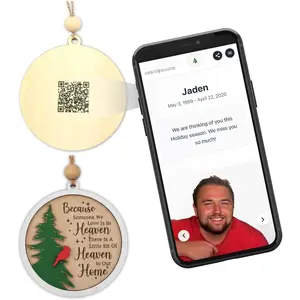 Christmas Tree Wooden Memorial Ornament- Handcrafted for Someone Who Lost A Loved  - Custom QR Ornament with Photo Memories & Sentimental Christmas Tree