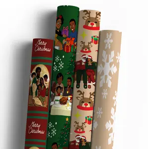 Home for the Holidays Wrapping Paper Multipack – Featuring Black Santa Claus, Mrs. Claus, and African American Elves