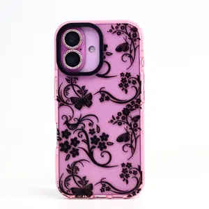 It Girl Phone Case iPhone 17 Air 16 Plus 15 Pro Max 14 13 12 Lines of Flowers Pattern skin-friendly feel Non-Yellowing  Soft Silicone Lightweight Transparent Cover Cute & Trendy Protective  with Stylish Girly Design & Shockproof Protection for iPhone