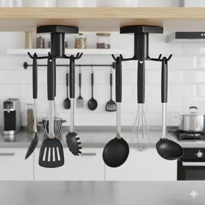 Multifunctional Rotating Wall Hook Rack, No Drill Adhesive Holds Strong, Kitchen Bathroom Storage Organizer for Utensils Towels Cookware, Durable Rustproof Rotating Holder