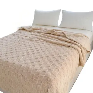 Spring Summer Plaid Blanket King Size Throw Blanket, Lightweight Breathable, 3D Embossed Design, Hypoallergenic, Home Essential