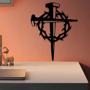 1pc Christian Cross Metal Wall Art, Christian Cross Statue Mural, Perfect for Prayer Room Wall, Christmas Decor, Religious Home Decor, Ideal Gift for Believers, Rust-Resistant Metal