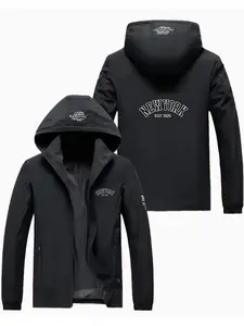 American Vintage New York Letter Print Hooded Jacket, Premium Polyester Fabric, Casual Fitted Style, Unisex, Spring & Fall