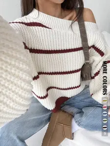 Women's Casual Striped Drop Shoulder Sweater, Fall Winter Loose-Fit Knitted Pullover, Versatile Fashion Outerwear for Daily Wear, Womenswear