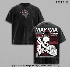 Makima Chainsaw Man Shirt Control Devil Anime Graphic Tee Vintage Washed Oversized Unisex Streetwear Dark Manga Shirt Gift for Fans