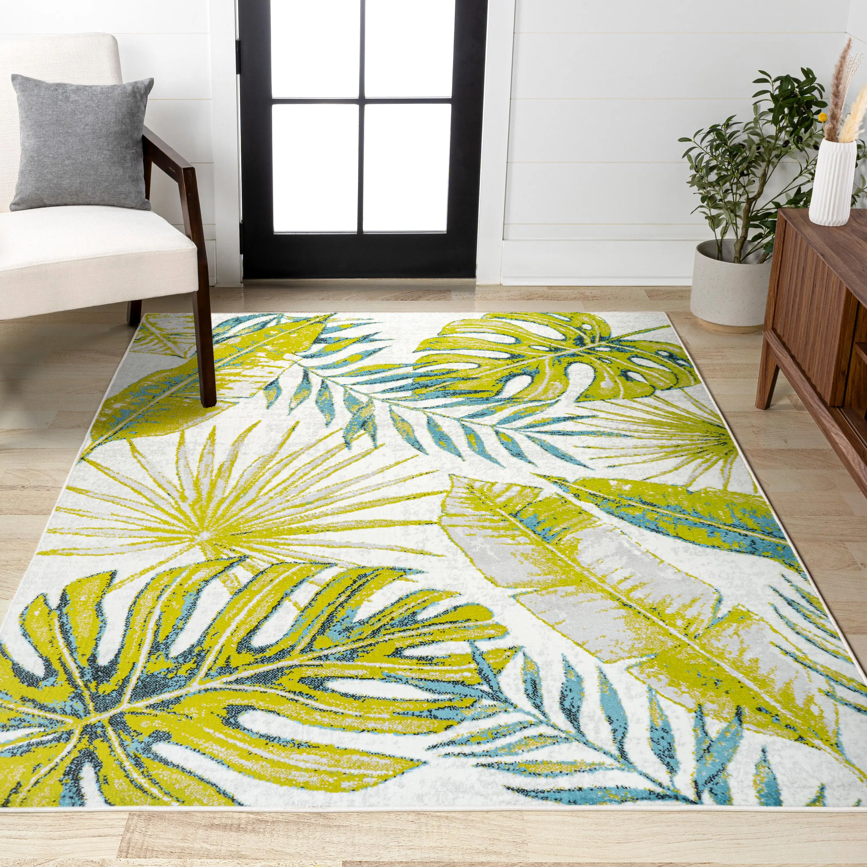 JONATHAN Y Monstera Tropical Leaves Bohemian Style Polypropylene Area Rug - for Living Room, Bedroom, Office, Bohemian Style Rugs, Polypropylene Rug