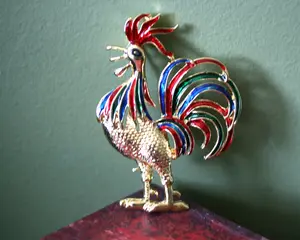Vintage Brooch, Beautiful Rooster Enamel Brooch