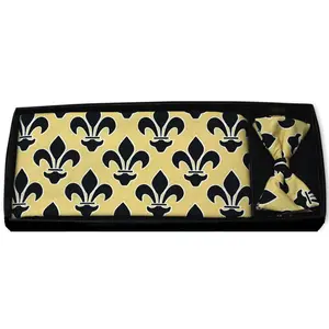 Saints Mardi Gras Bow Tie and Cummerbund Set in Black and Cream
