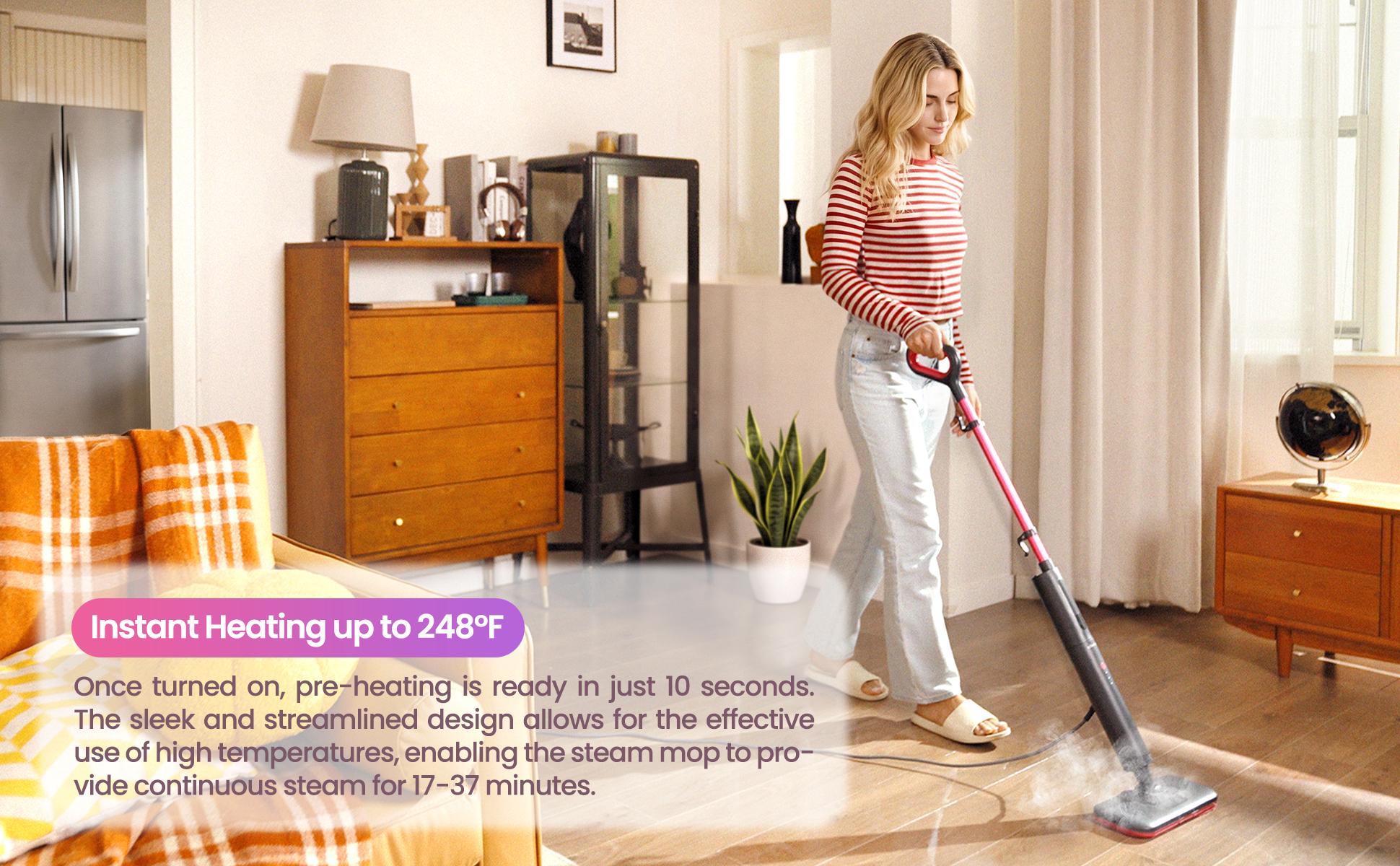 Schenley Pocket Steam Mop Cleaner Powerful Fast Heat-Up Chemical-Free for Hardwood Tile Laminate Floors and Walls Washable Pads 3 Modes for Carpet Lightweight Self-Standing Sleek Design