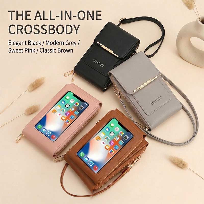 Touchscreen Sensitive Phone Bag with Multiple Colors, Use Phone Without Taking It Out, Clear Window Crossbody Purse with 3 Card Slots & Secure Dual Zipper Wallet