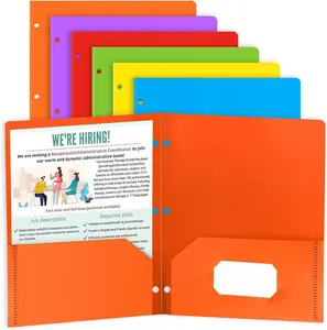 6 Pack Folders with Pockets, Plastic 3 Hole Punched Binder Folders with Business Card Holder, Colored Decorative File Folders for Documents, Filing Cabinet, School, Office, Business