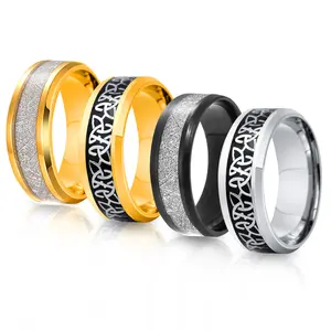 4 Pack 8mm Basic Unisex Black / Gold/ Silver Super Polished Matt Finish Men Rings Tungsten Carbide Fashion Ring Inlay Celtic Knot for Wedding Beveled Edge Engagement Band Ring for Men Women