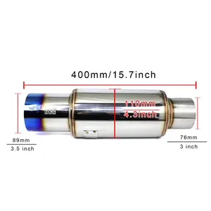 HKS Universal Straight Drum Muffler Tail Pipe Stainless Steel Car Exhaust Pipe Interfaces 2&2.5&3 Inch Outlet 3.5 Inch End NONE
