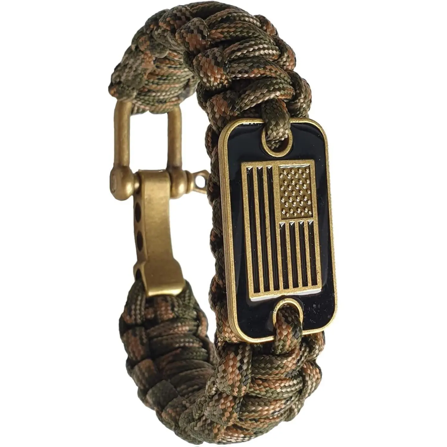 VAYOBOO Paracord Bracelet - Tactical Survival Bracelet for Men with Bronze USA Flag - 3 Adjustable Sizes - Green Camo, L