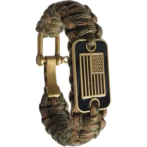 VAYOBOO Paracord Bracelet - Tactical Survival Bracelet for Men with Bronze USA Flag - 3 Adjustable Sizes - Green Camo, L